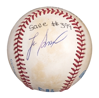 1993 Lee Smith Game Used/Signed Career Save #399 Baseball Used On 9/13/93 (Smith LOA)